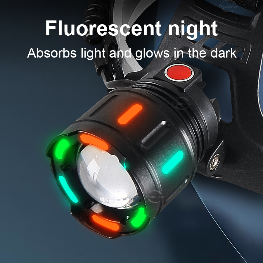 2024 lumière forte phare LED USB Rechargeable puissant phare LED lampe de poche à tête Ultra lumineuse avec lumière de pêche fluorescente