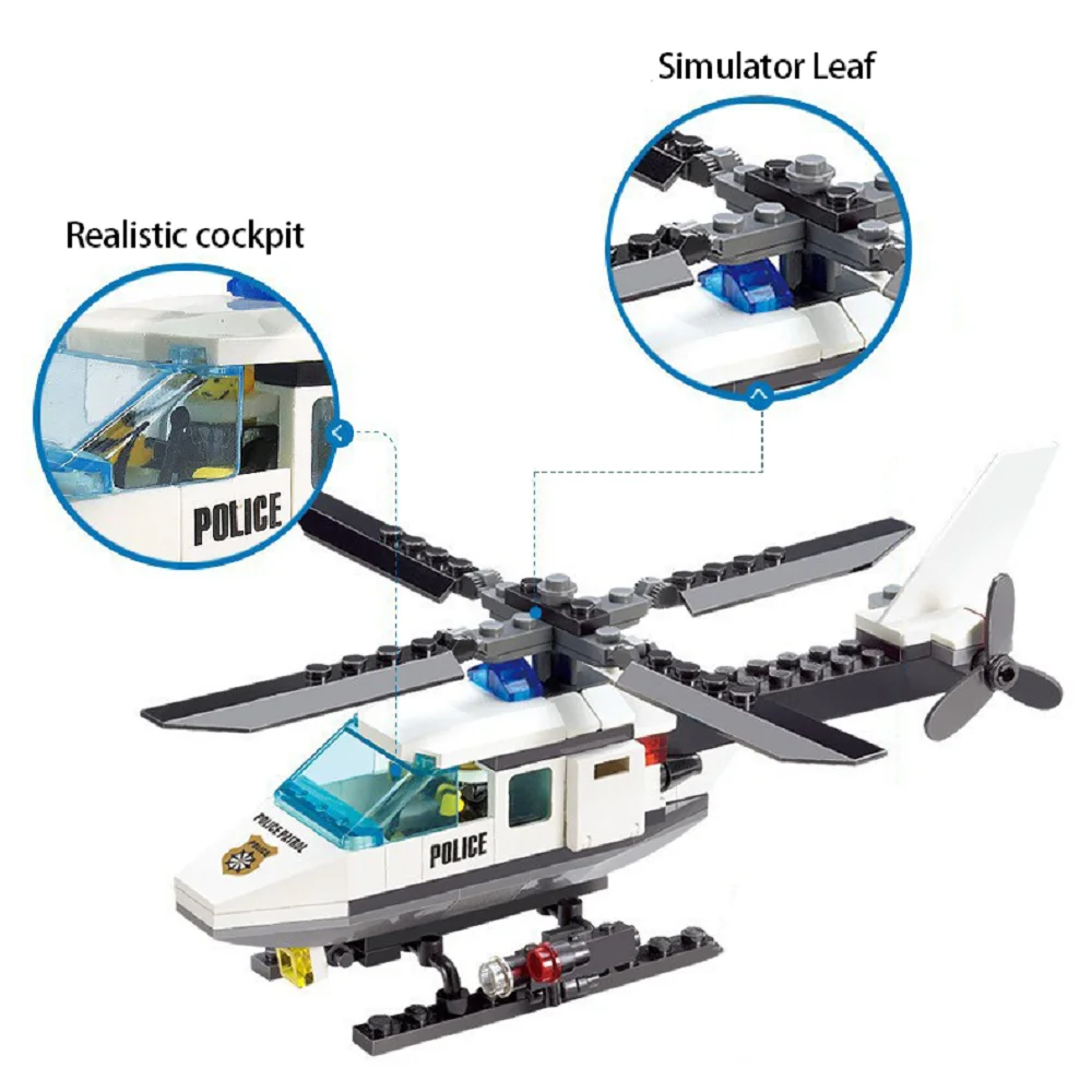Ensemble de blocs de construction d'hélicoptère de police de ville bricolage pour enfants, assemblage créatif d'avion, ensemble de jeu dos Patrol