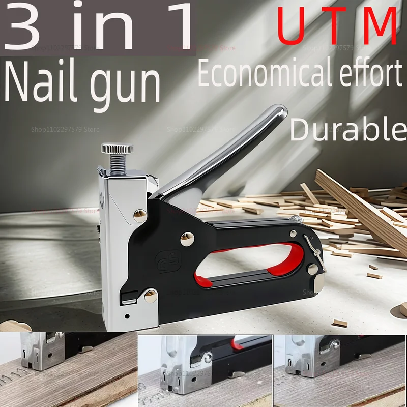 Pistola de pregos multifuncional resistente 3 em 1, para estofamento, carpintaria, materiais de fixação, inclui 600 grampos, ferramentas pesadas