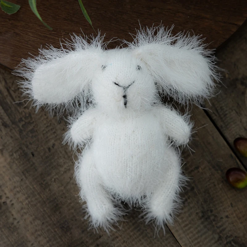 ตุ๊กตากระต่ายตุ๊กตาถักทารกแรกเกิด Handmade การถ่ายภาพ Props Mink Fur สัตว์ของเล่นสตูดิโอเต็มเดือนเด็กอุปกรณ์เสริม