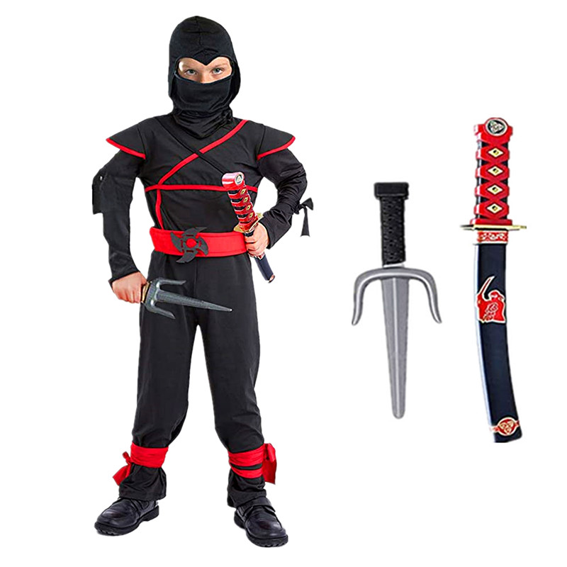Ninja Costume Boy Halloween Kids Costume Boy Ninja Muscle Costume with Ninja Foam Accessories Best Children Gift
