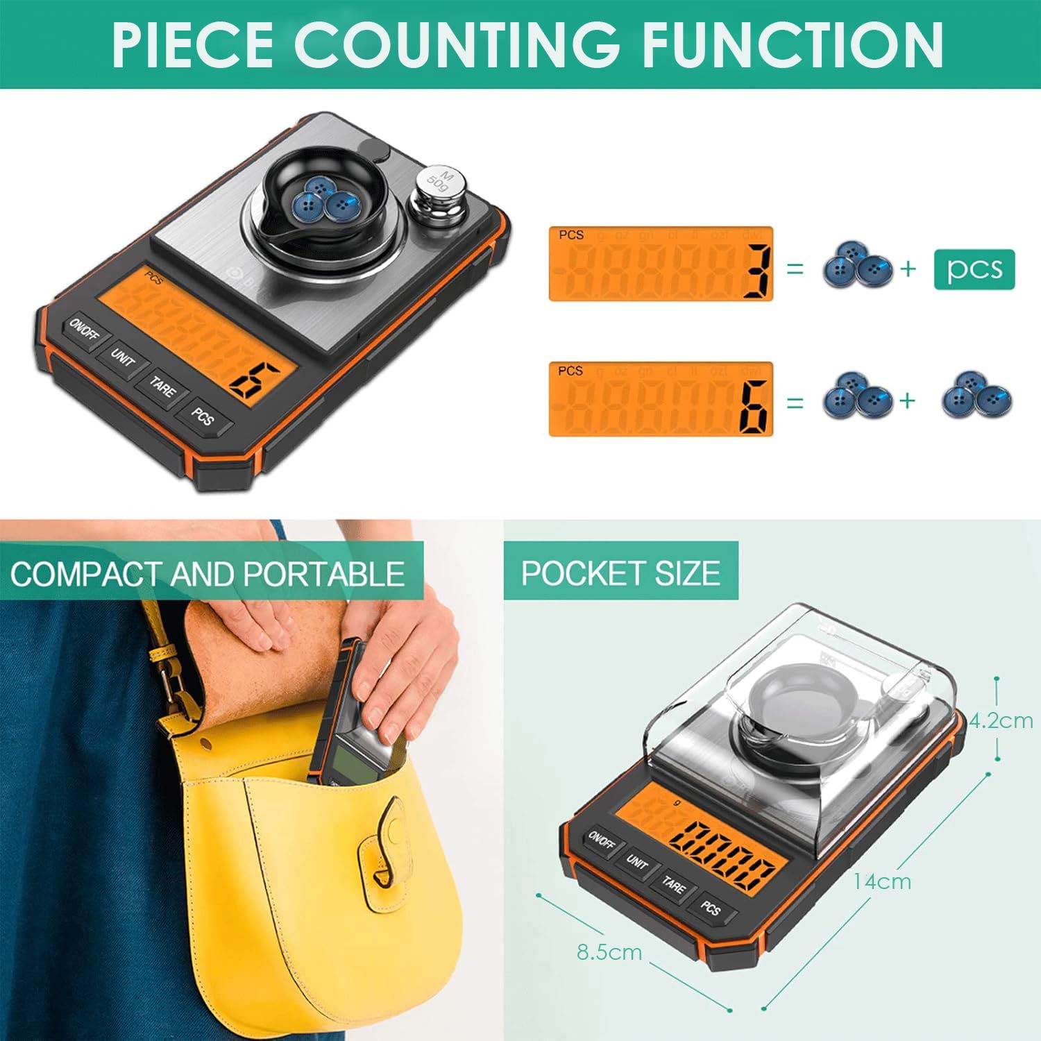 Brifit-báscula Digital electrónica, Mini báscula de bolsillo profesional de precisión de 0,001g/50g, miligramos con pesas de calibración de 50g