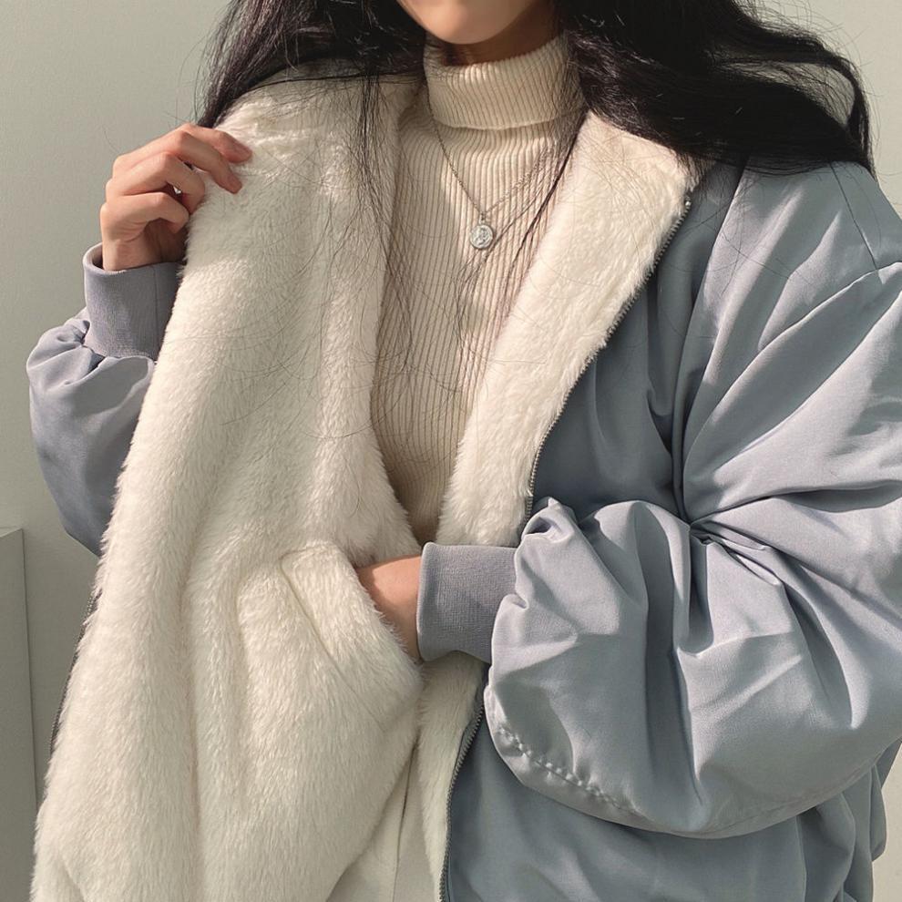 Parkas gruesas y cálidas para mujer, Abrigo con capucha de doble cara Kawaii de gran tamaño, chaquetas holgadas informales con cremallera a la moda coreana para mujer