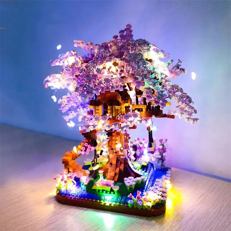 MINI SAKURA Tree Building Blocks ชุด DIY Cherry Blossom อิฐ Light Treehouse ชุดเครื่องประดับของขวัญโรแมนติกสําหรับแฟน