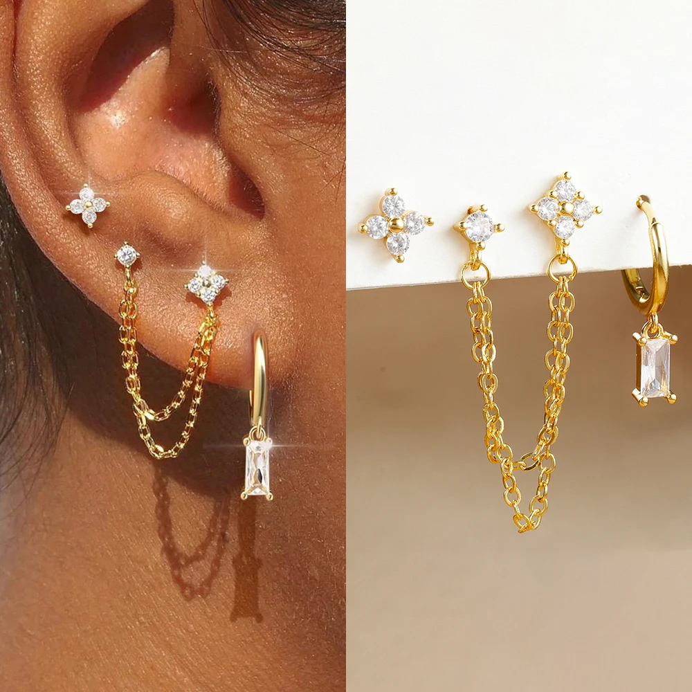 3 uds exquisito acero inoxidable 12 constelaciones pendientes de piedra natal conjunto para mujer Piercing de cartílago pendientes joyería de moda