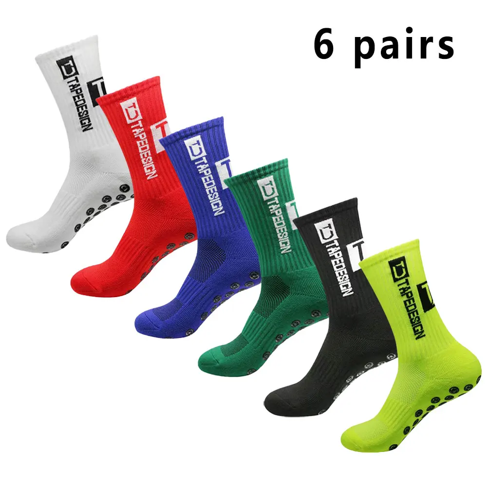 6 pares de meias de futebol meias esportivas masculinas meias de meia panturrilha silicone antiderrapante dot meias basquete yoga