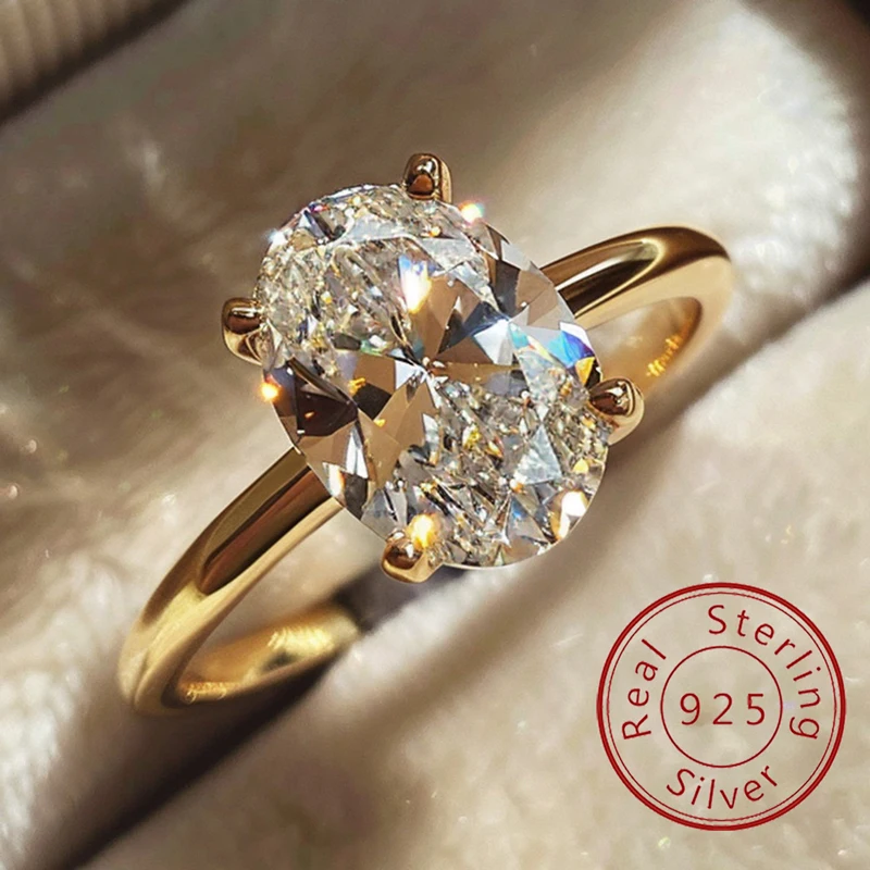 Anillo de Plata de Ley 925 con circonita de 1-8CT, precioso anillo de piedra ovalada brillante para mujer, compromiso, boda, joyería fina de lujo de alta calidad