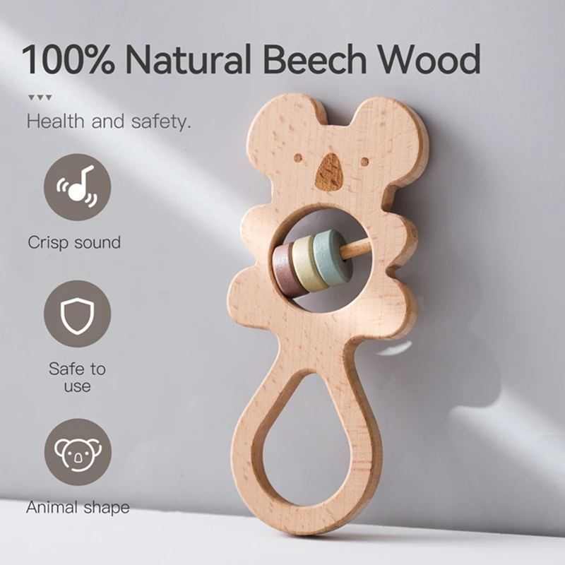 เด็กไม้Koala Hand Rattles Teetherของเล่นแหวนไม้Montessoriของเล่นนกฮูกรูปร่างดนตรีRattleสําหรับของขวัญเด็กTeethingของเล่น
