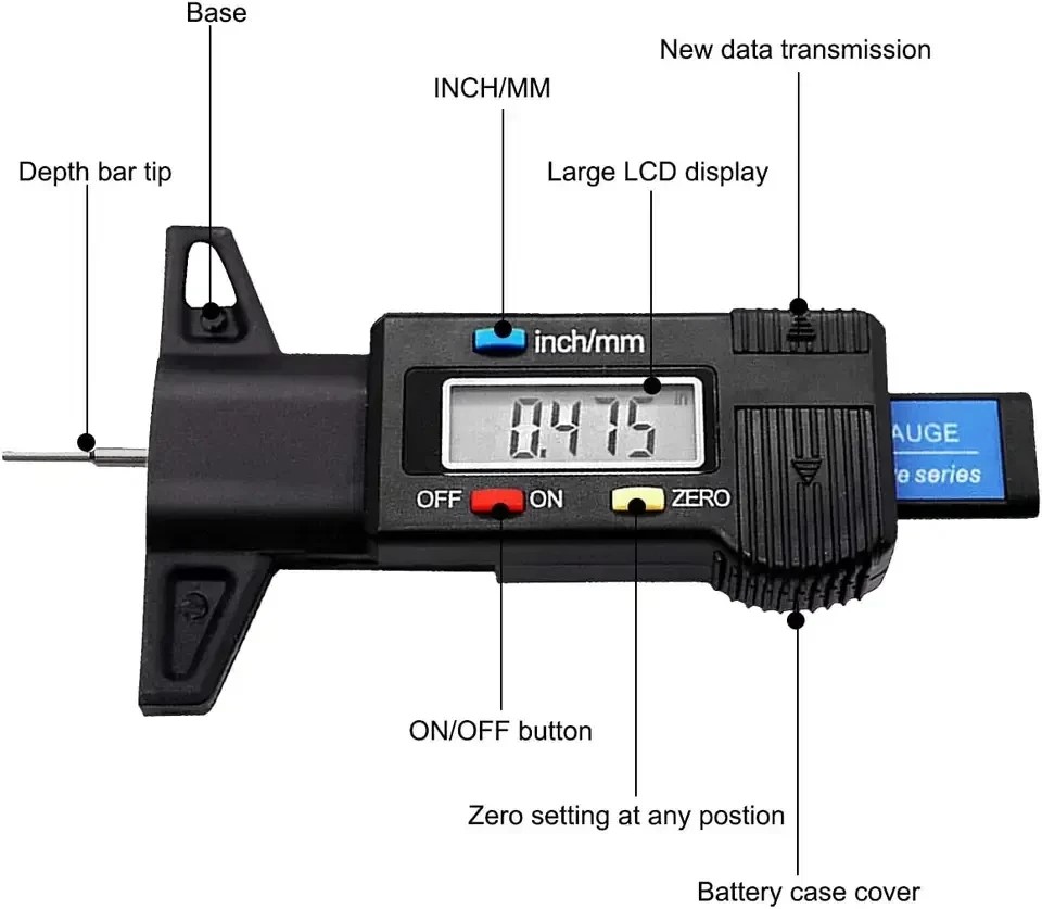0-25mm Calibro di profondità digitale Calibro di profondità del battistrada LCD Calibro del battistrada del pneumatico per strumento di misurazione dei pneumatici per auto Strumenti di riparazione della pinza
