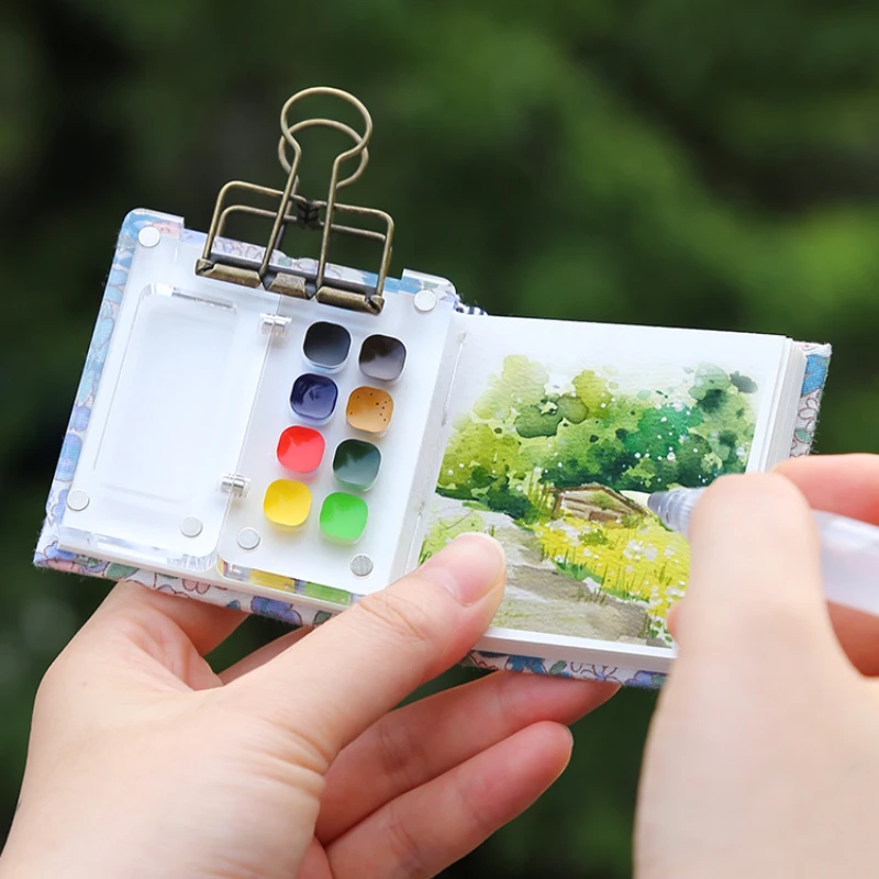 Tragbare 8-farbe Acryl Aquarell Box Set Mini Palette Aquarell Farbe Verpackung Reise Skizzieren Kunst Liefert