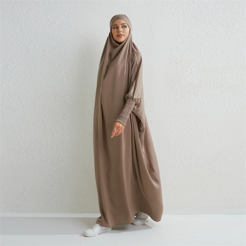 Muslimische Abaya mit Kapuze, Smockärmel, einteiliges Gebetskleid, Damen, Jilbab, islamische Kleidung, Dubai, Saudi-Arabien, schwarze Robe, türkische Bescheidenheit
