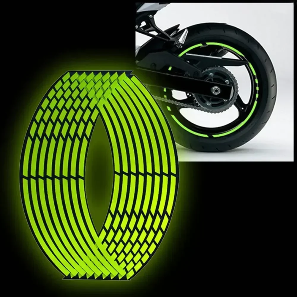 18''Universal Xe Máy Dán Bánh Dải Dây Phản Quang Trang Trí Sọc Ô Tô Xe Đạp Xe Máy Xe Đạp Xanh Huỳnh Quang Viền