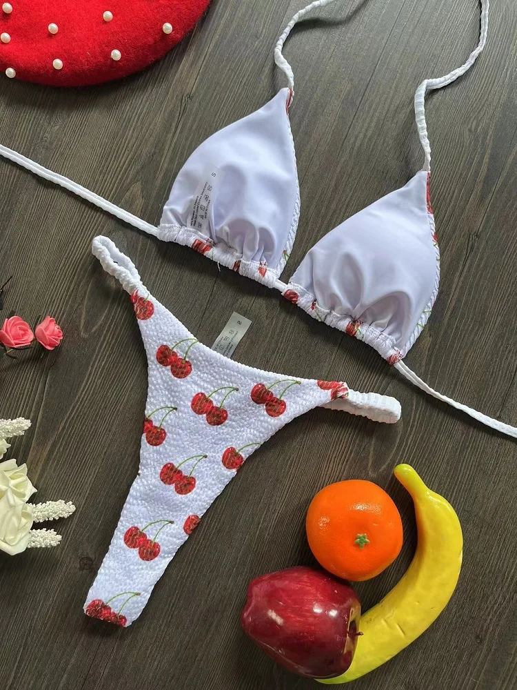 Maillots de bain femmes mignon cerise imprimé brésilien string Bikini ensemble Sexy string maillot de bain deux pièces maillot de bain femmes 2023 vêtements de plage