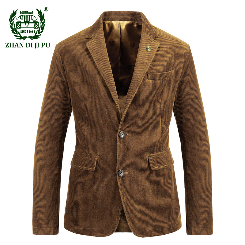 Blazer de negocios de pana para hombre, chaqueta Vintage de algodón, traje informal ajustado, talla M-4XL, primavera y otoño