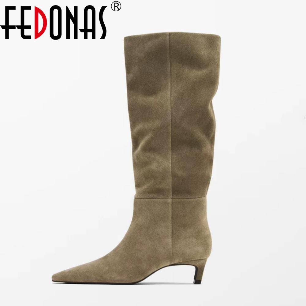 FEDONAS Новые женские сапоги до колена, пикантные длинные модные рыцарские сапоги без шнуровки с острым носком, женские уличные модные высокие сапоги, обувь