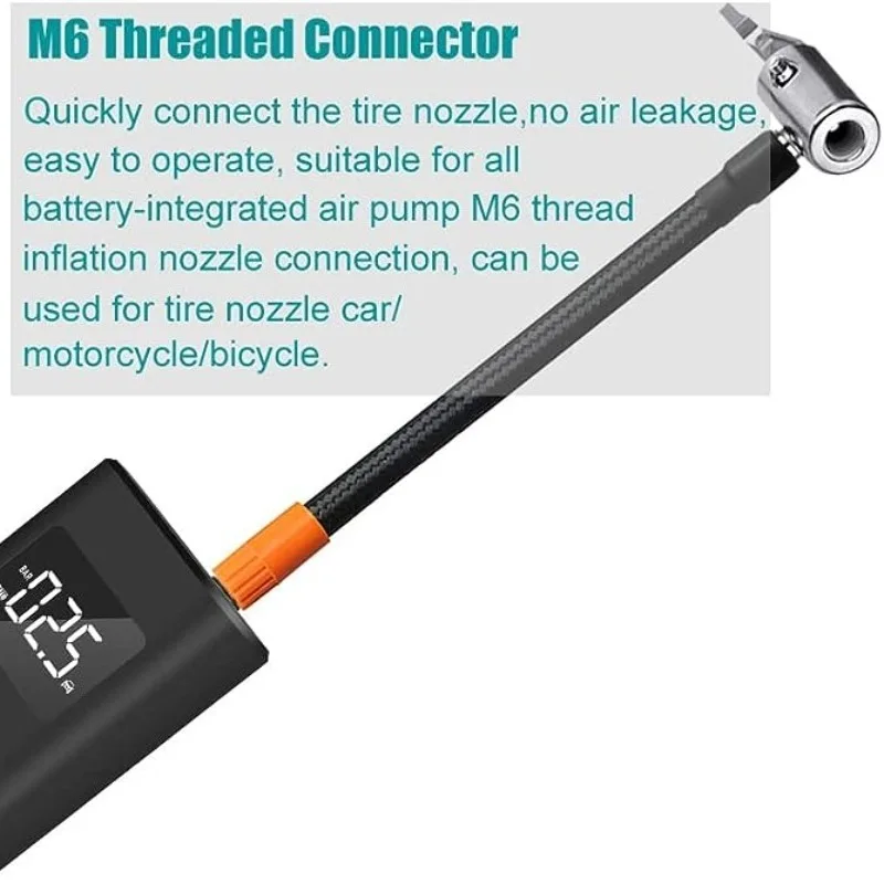 M6 ロックエアチャック、エアホース付き、標準タイヤバルブ細糸、インフレホースアダプター
