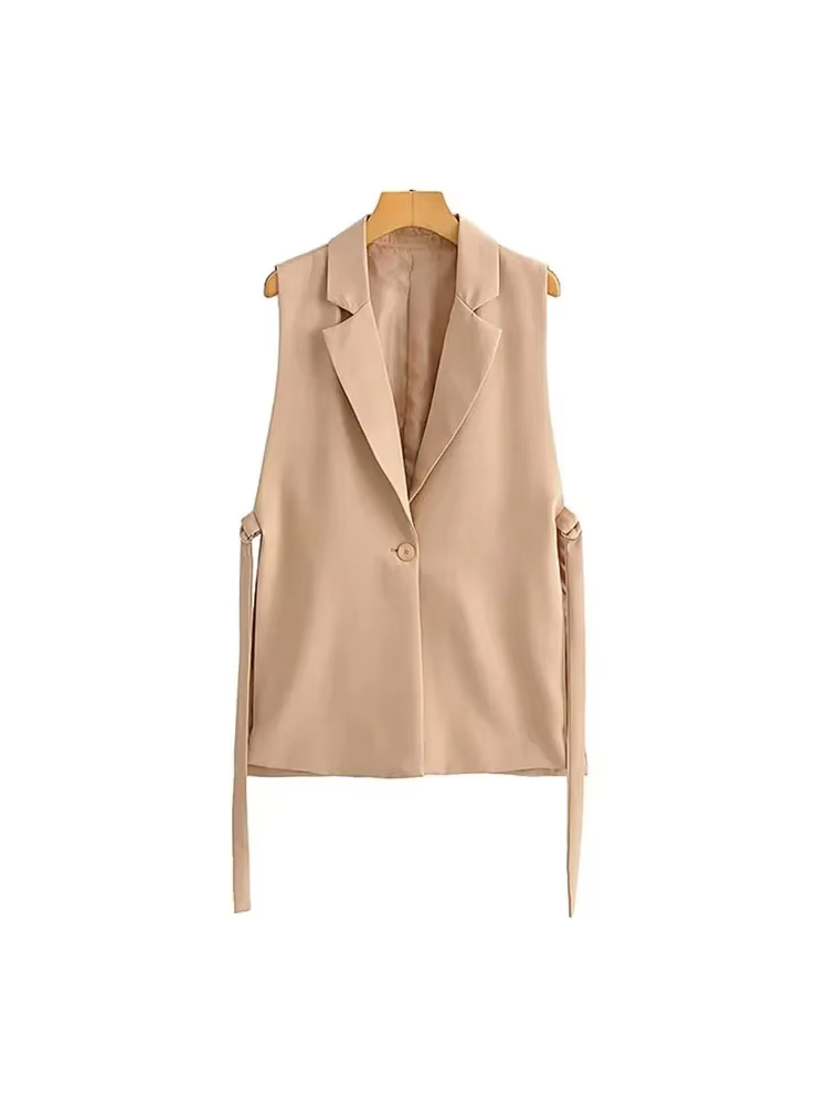 Frauen Mode Mit Wasserhähne Seitenschlitze Weste Vintage Ärmel Vorderen Knopf Weibliche Oberbekleidung Chic Weste Tops