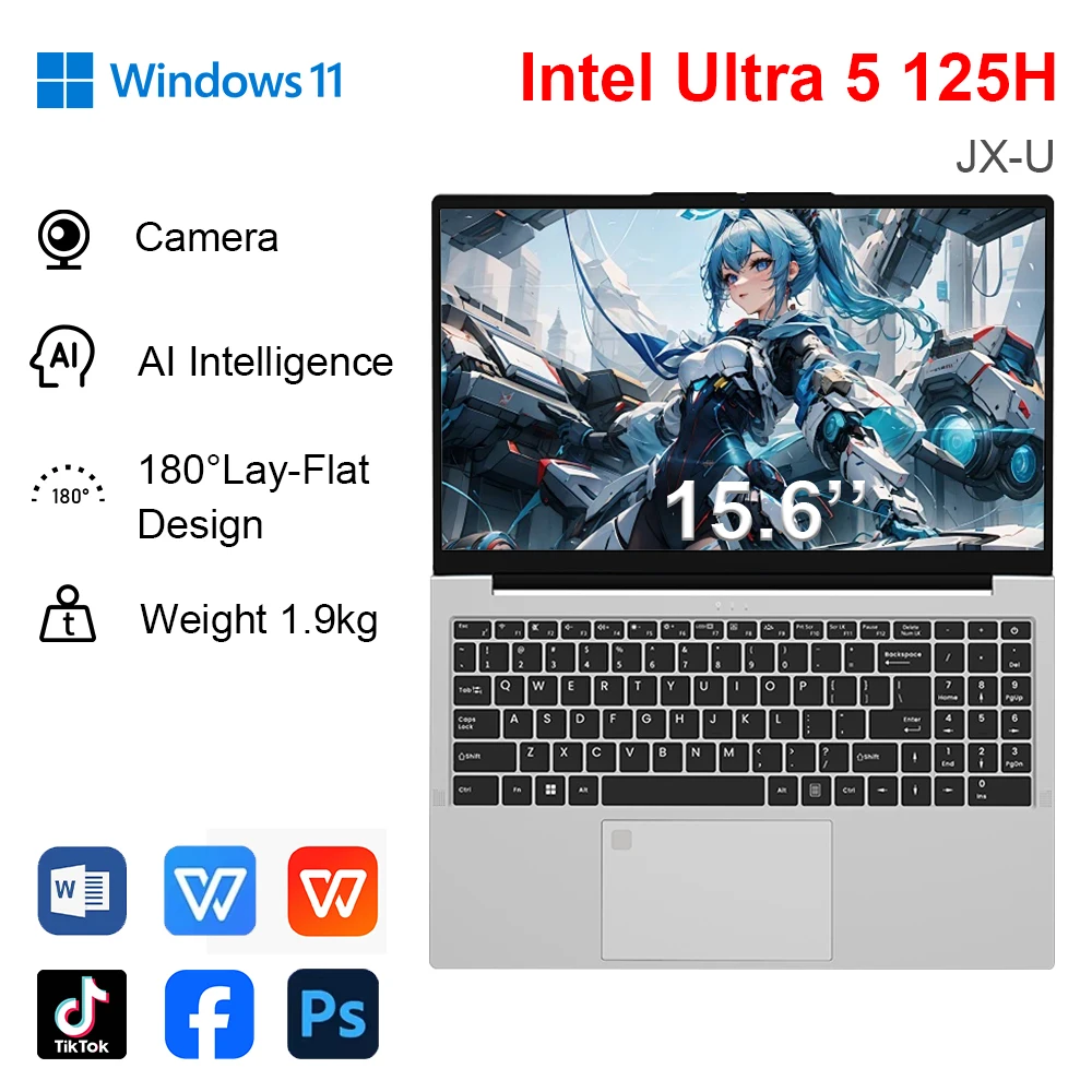 【JX-U】Gaming Laptop Intel Core Ultra 5 125H/Ultra 7 155H 15.6'' computer 1920*1080 5600MHz DDR5 4800 WI-FI 6 BT5.2 Business pc