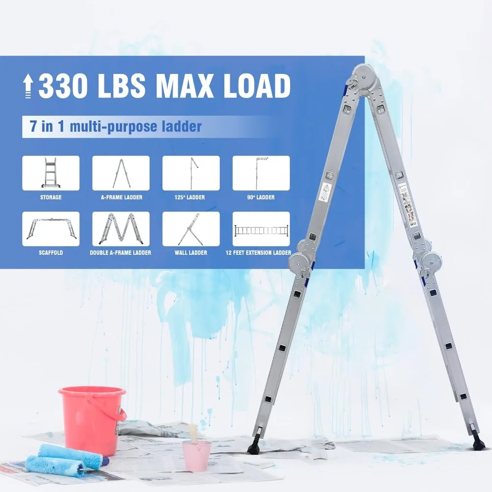 Folding Step Ladder, Multi-Purpose Folding Adjustable Telescoping Aluminium Extension Ladders for Home and Industrial