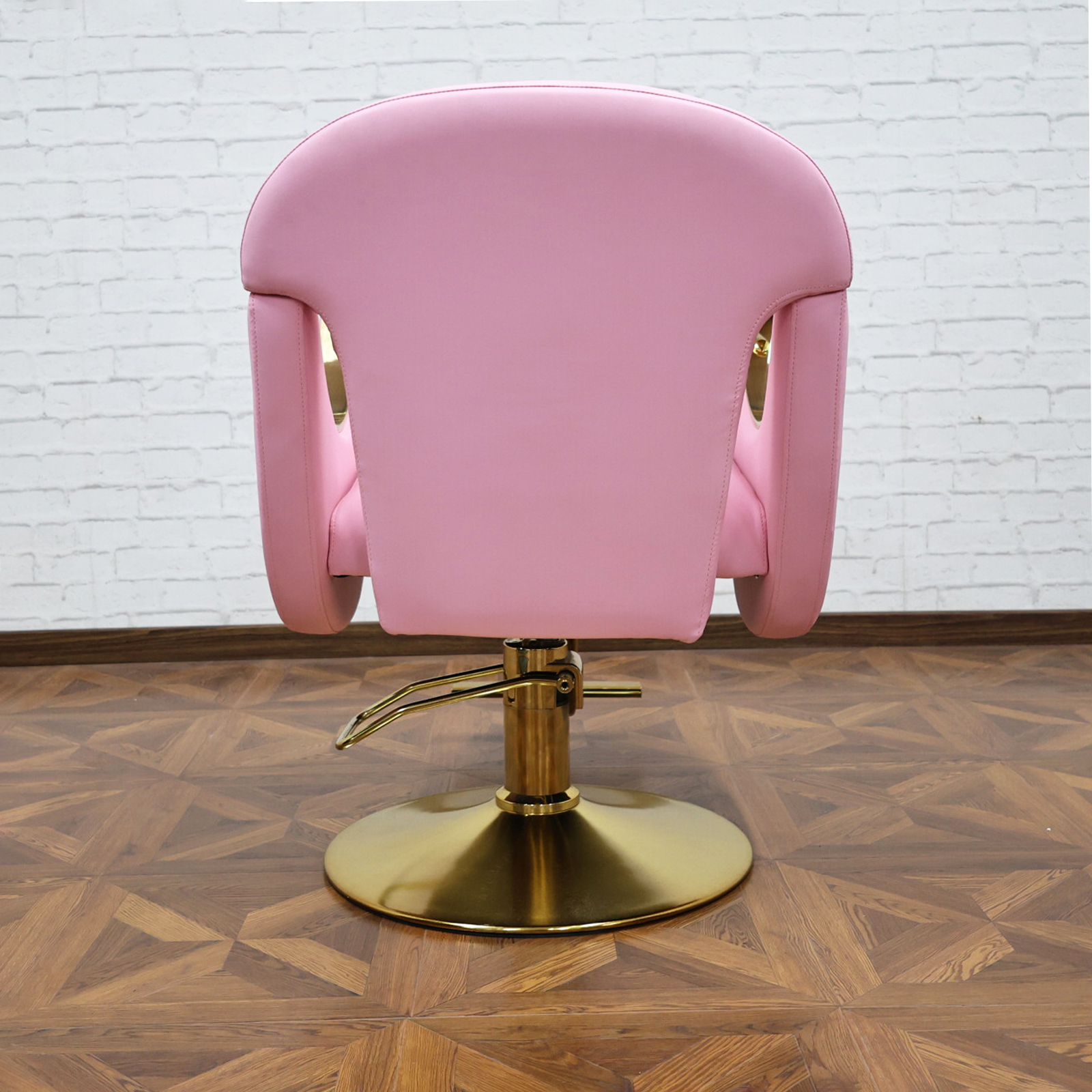 เก้าอี้ตัดผมร้านตัดผม, 360 °   เก้าอี้ไฮดรอลิกหมุนได้ สีชมพู ดีไซน์ใหม่ เฟอร์นิเจอร์ร้านทำผมแบบปรับแต่งได้ ขายส่ง