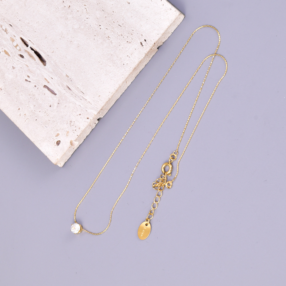 L176 Flash Diamond Zircon Six Claw Diamond Bamboo Chain Clavicle Chain Titanium Steel Plated 18K Gold