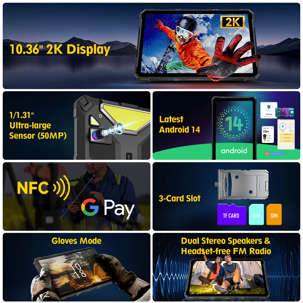 【2024 Neu】Ulefone Armor Pad 4 Ultra 5G Robustes Tablet Android 14 IP68/IP69K 11800 mAh Akku Bis zu 16 GB + 256 GB 10,36 Zoll LED-Licht