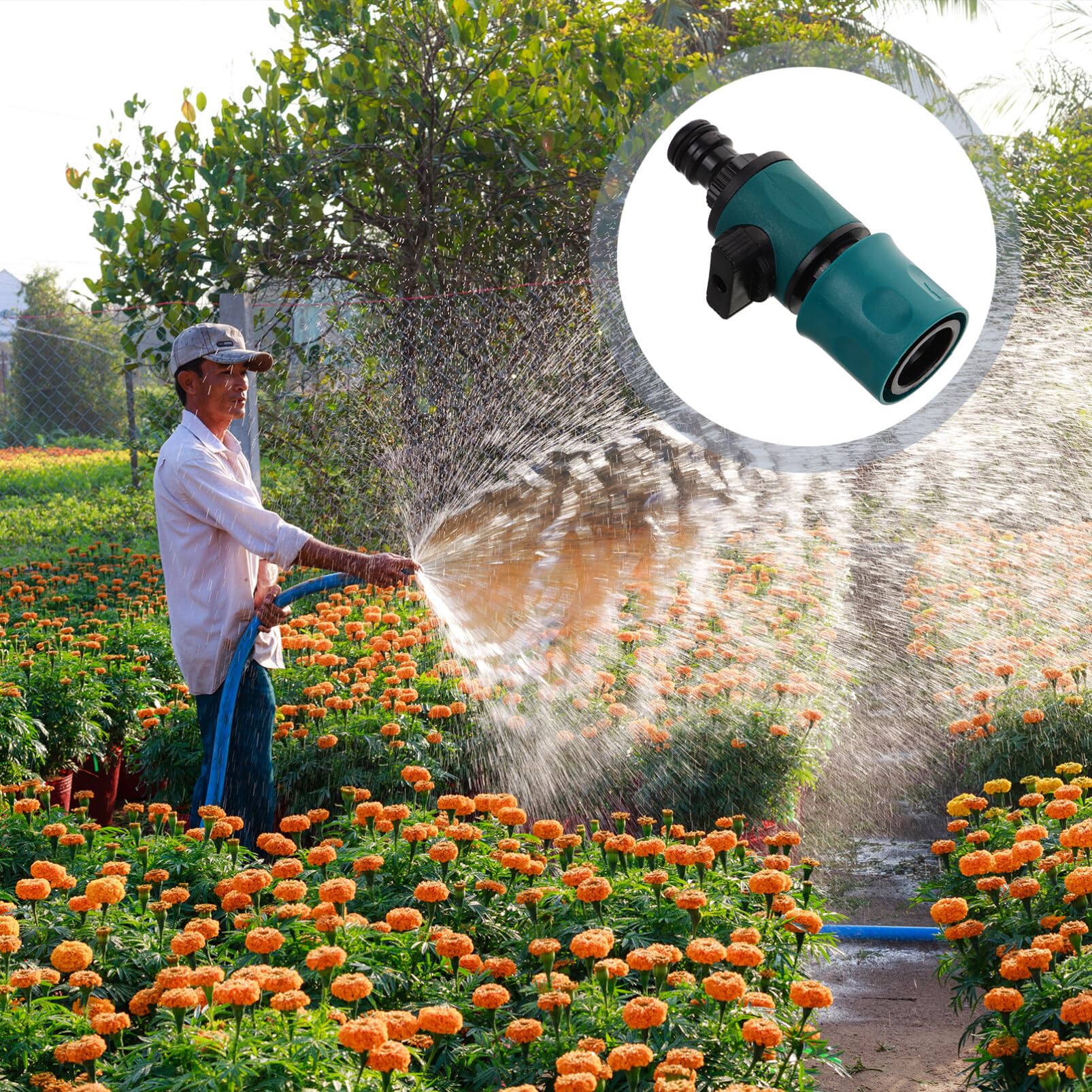 สวนท่อท่อ In-Line ก๊อกน้ําแตะปิดวาล์วรดน้ําชลประทาน Quick Connector พร้อมวาล์ว Garden Gadget