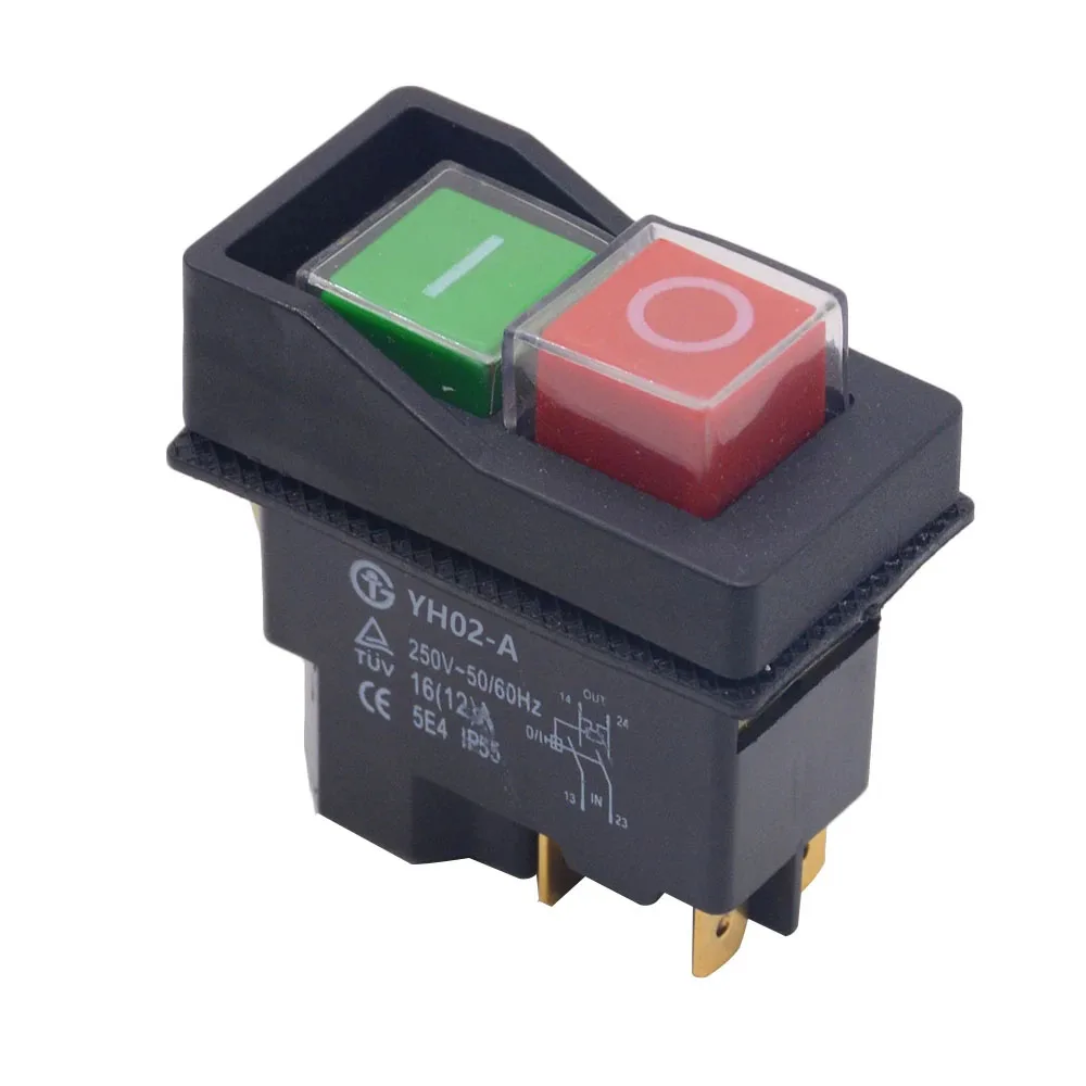 Interruptor eletromagnético de botão ip55 à prova d'água, 4 pinos ac250v 16a, ferramenta elétrica de partida magnética, interruptores de segurança para máquina-ferramenta