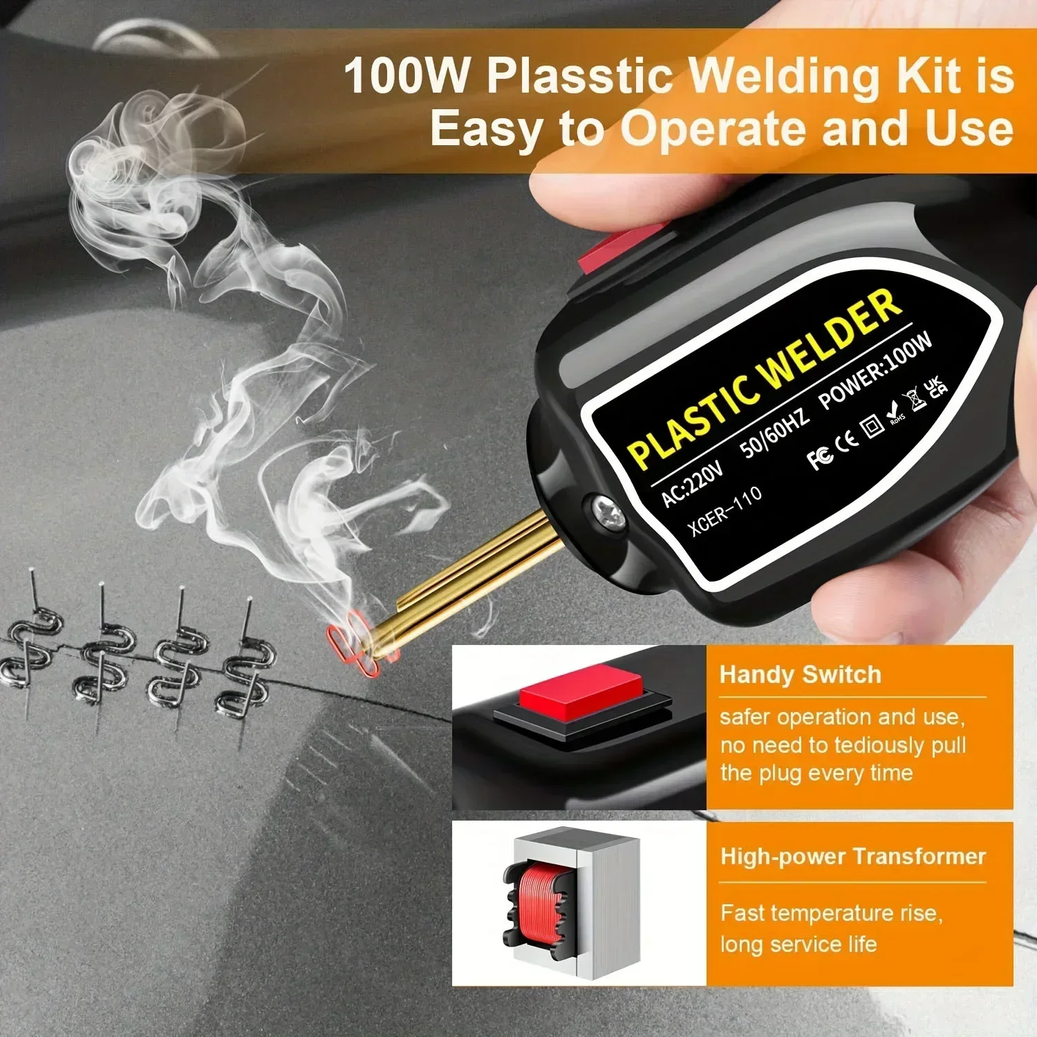 เครื่องเชื่อมพลาสติก100W ปืนเชื่อมพลาสติกเครื่องเย็บกันชนด้วยความร้อนชุดซ่อมกันชนเครื่องเชื่อมเหล็กสำหรับเครื่องมือซ่อมกันชนรถยนต์