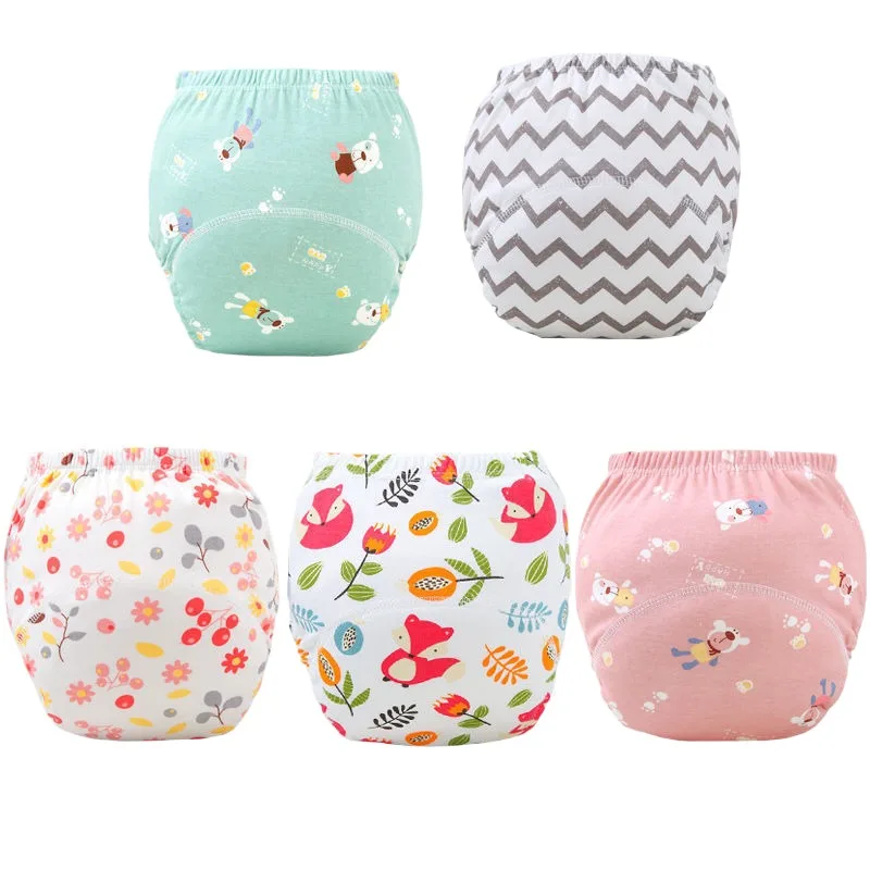Fraldas reutilizáveis e laváveis para bebês, calças ecológicas para treinamento de penico, fraldas de pano de limpeza de algodão à prova d'água, roupa íntima para bebês