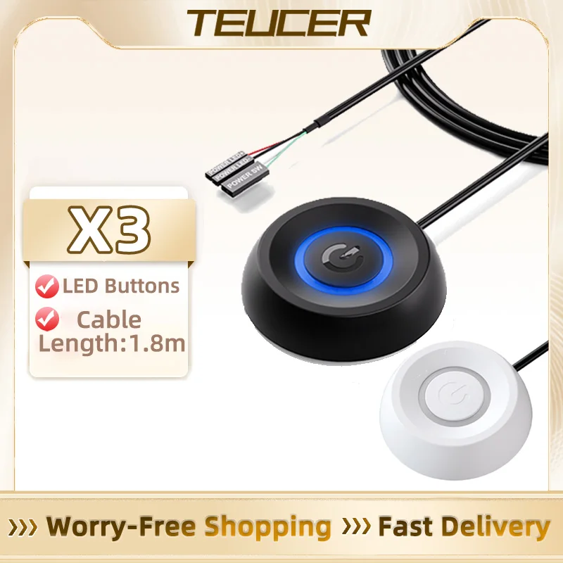 COOLCIRC LED Light Computer Desktop Round Power Switch PC Motherboard External Start Power Button Extension Cable for Home