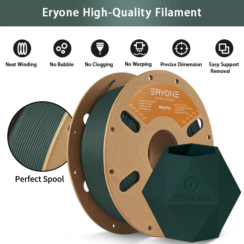 Eryone pla filamento premium fosco impressão 3d, multicolorido disponível, grande venda 1kg pla filamento fosco, novo estilo, 1kg/carretel