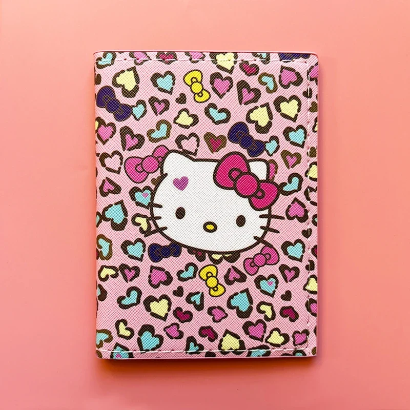 น่ารัก Hello Kitty ปกหนังสือเดินทางผู้ถือบัตรเครดิตผู้หญิง Sanrio PU หนังธุรกิจกระเป๋าสุภาพสตรีผู้ถือหนังสือเดินทางของขวัญ