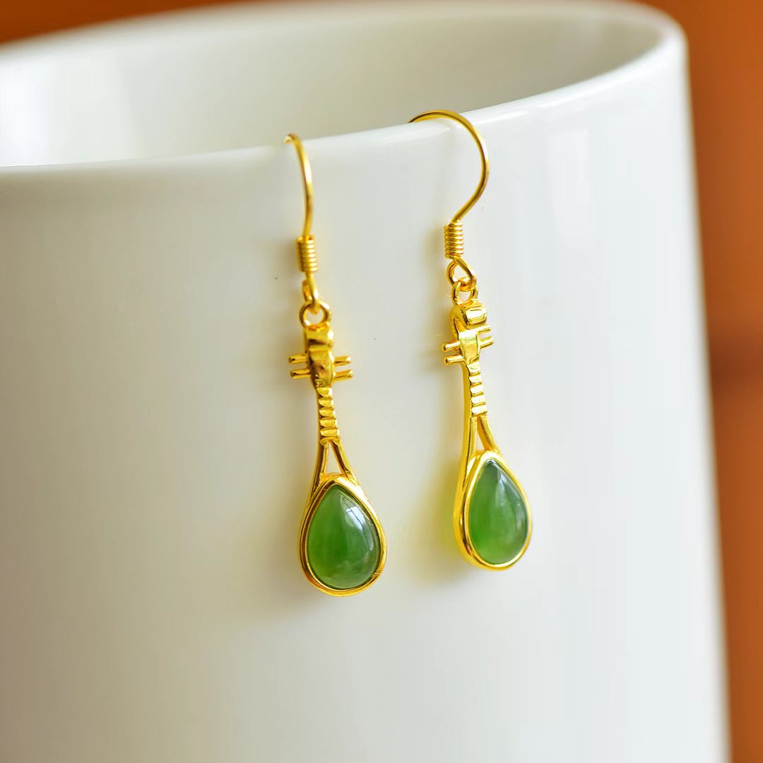 Pendientes de jaspe con incrustaciones de plata S925 para mujer, pendientes de gancho de Jade hetiano Natural, joyería de moda, regalo de joyería con estilo de piedras preciosas