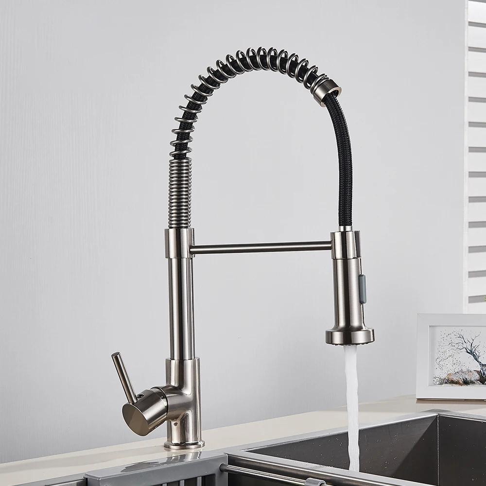 Matte Black Pull Down Kitchen Faucet Chrome Dual Modes Nozzle Hot Cold Water Mixer Crane Tap Brass Spring Kitchen Sink Faucets