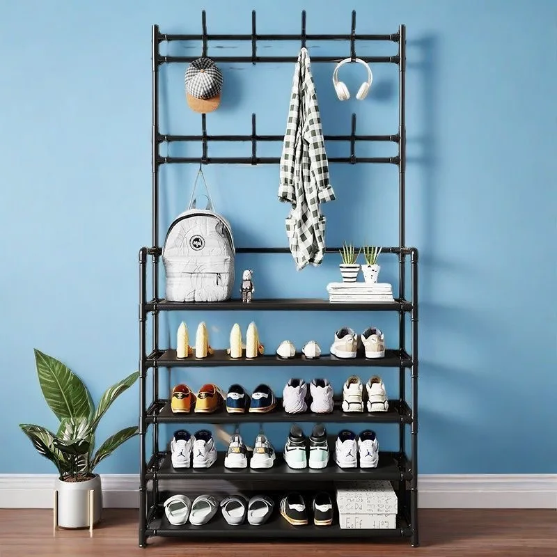 Multi-Layer Shoe And Hat Rack With Hooks Multifunctional Household Floor-Standing Organizer For Living Room Bedroom Storage