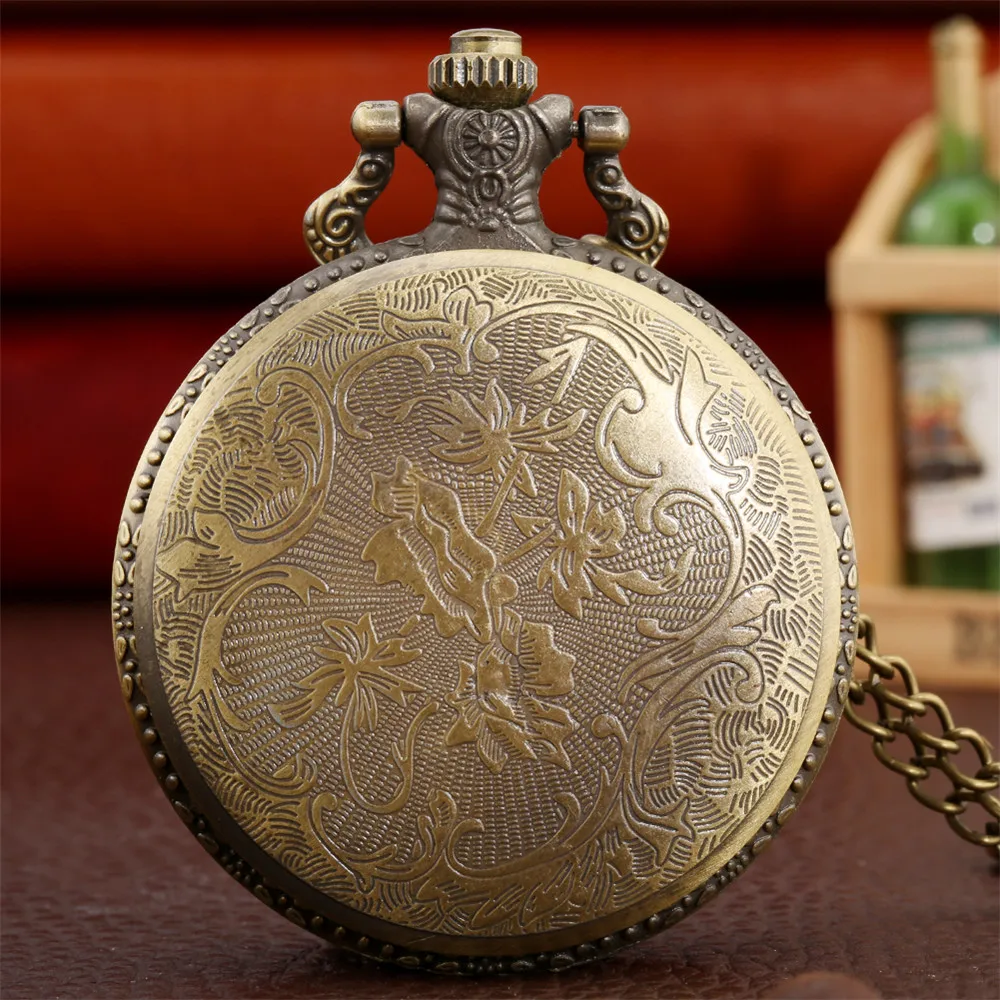 Clássico vintage steampunk trem relógio de bolso de quartzo com corrente colar moda bronze melhor presente para homens crianças relógio