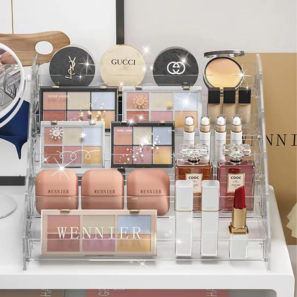 Caja de almacenamiento transparente, organizador de maquillaje, estuche de exposición de cosméticos, organizador de joyas, soporte de escritorio, organizador de maquillaje transparente