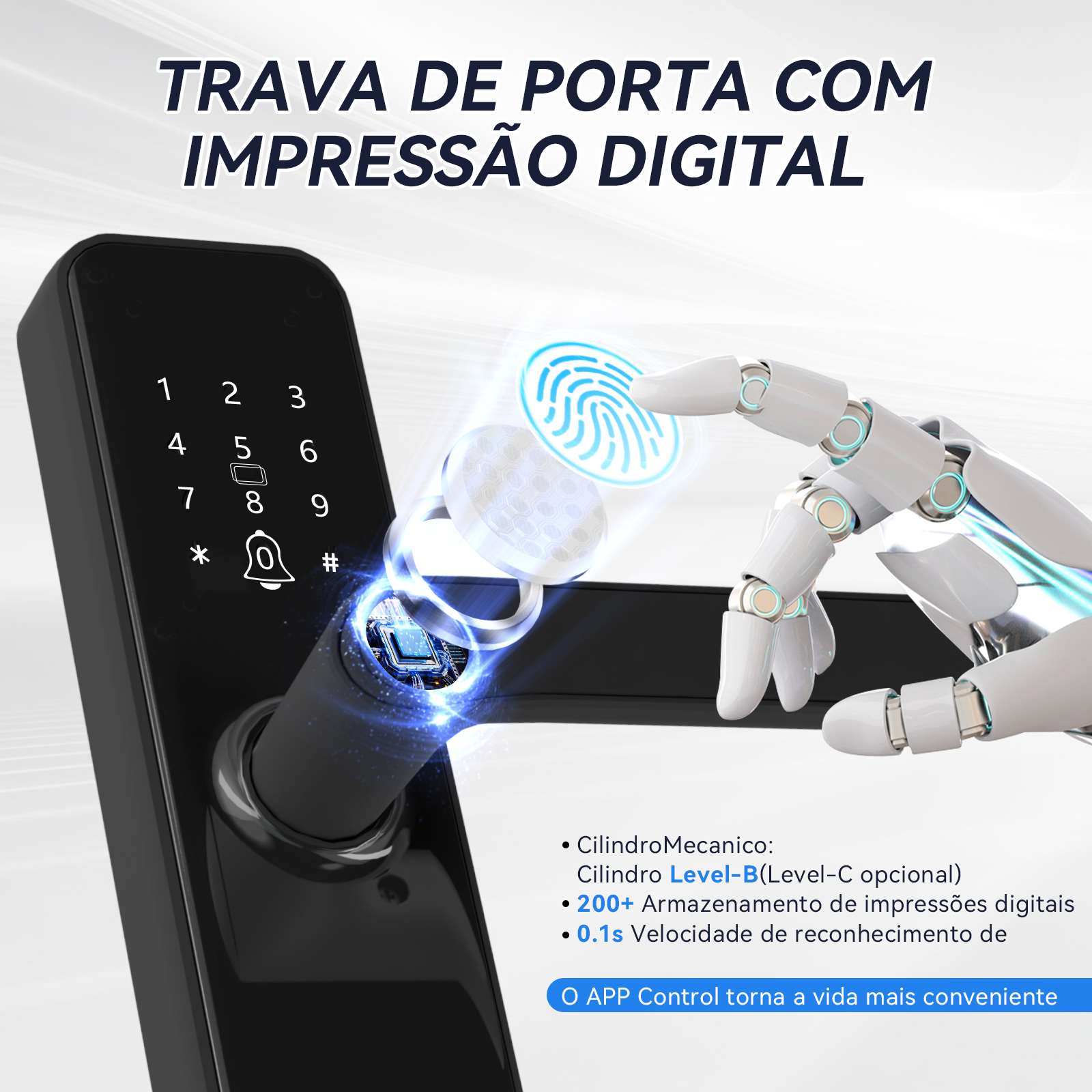 Fechadura eletrônica digital INTELAR Tuya Wifi Smart Door Lock com cartão inteligente/senha/chave/carregamento de emergência USB para casa inteligente