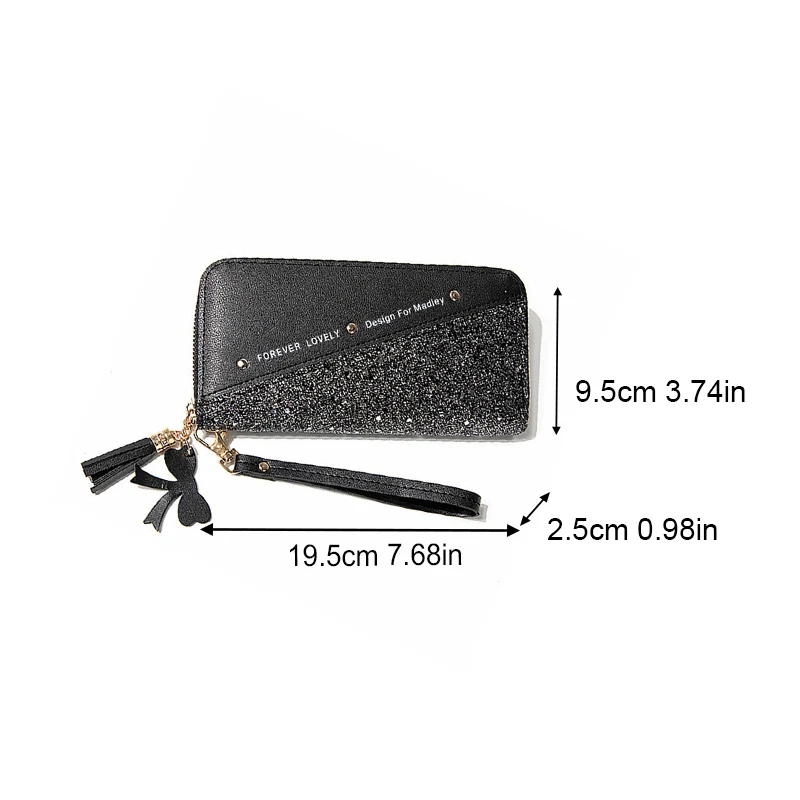 Glitter Shining Wallet New Long Women's Zipper Wallet - Korean Splicing, Color Contrast, Tassel, and Rivet Details