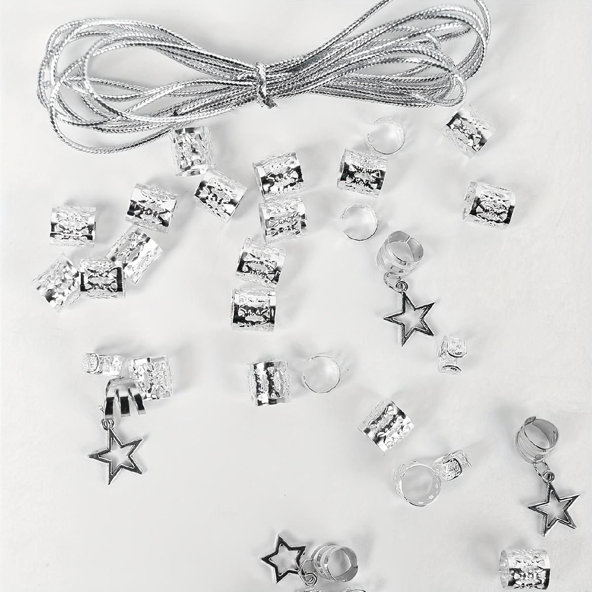 36pcs Star Decor DIY Hair Ring Accessories ,Beads Hair Braid Rings Clips Dread Locks Hair Braiding Wig accessories decoration