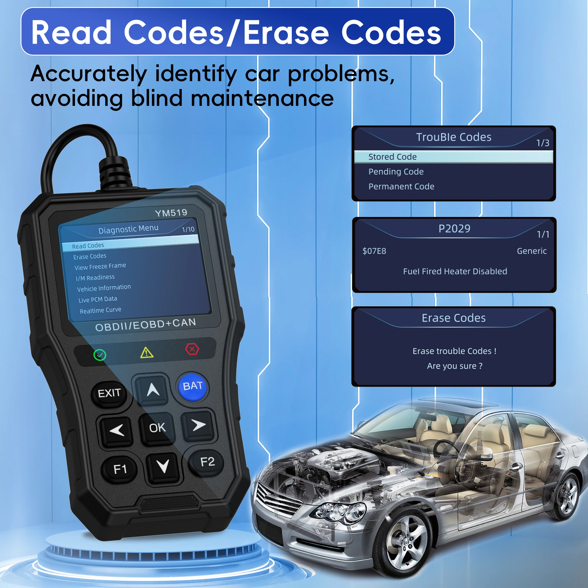 OBD2-Scanner, Live-Daten, professioneller Mechaniker, OBDII-Diagnosecode-Lesegerät für die Prüfung der Motorlicht-Batteriespannung