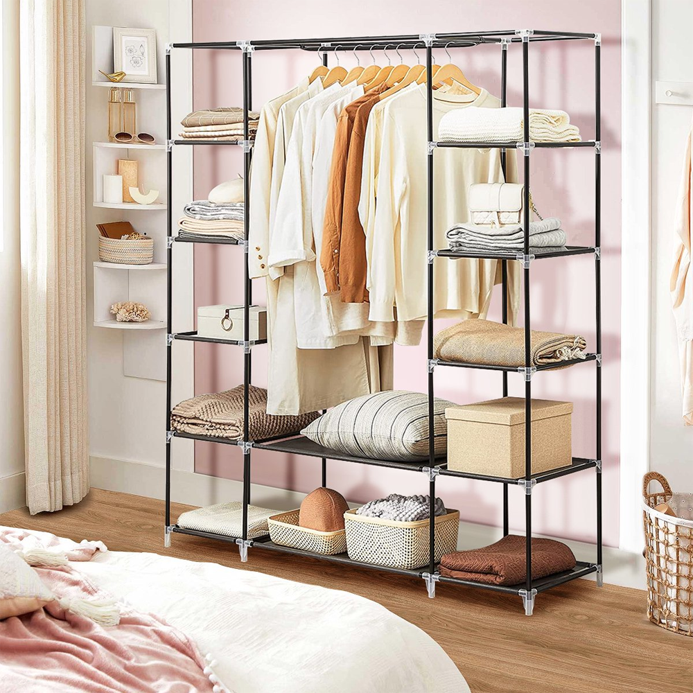 Portable Wardrobe Clothes Organizer Non-Woven Fabric Wardrobe Storage Cupboard for Bedroom 150 * 45 *175cm Storage Shelves