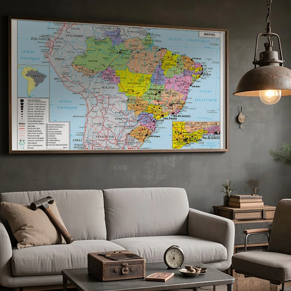 Mapa administrativo de Brasil, póster artístico de pared sin marco, pintura en lienzo, decoración del hogar para aula, suministros escolares para niños