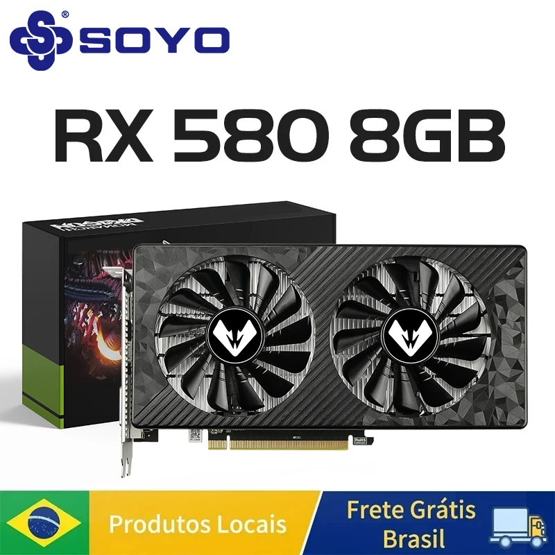 Soyo amd radeon rx580 8g placa gráfica gddr5 placa de vídeo hdmi dvi pcie3.0x16 jogos gpu rx 580 placas componentes do computador