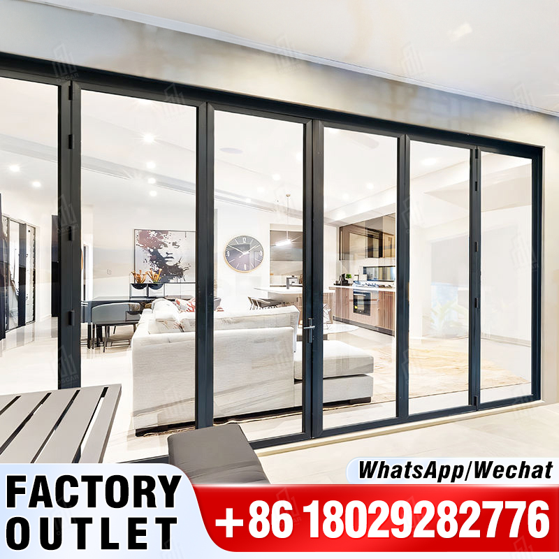 LongTai (Rokee) Gwint Folding Door Fold Door Alemanha Made Hardware de Alta Qualidade Estilo Moderno Bi Folding Pátio Portas Para Pátio