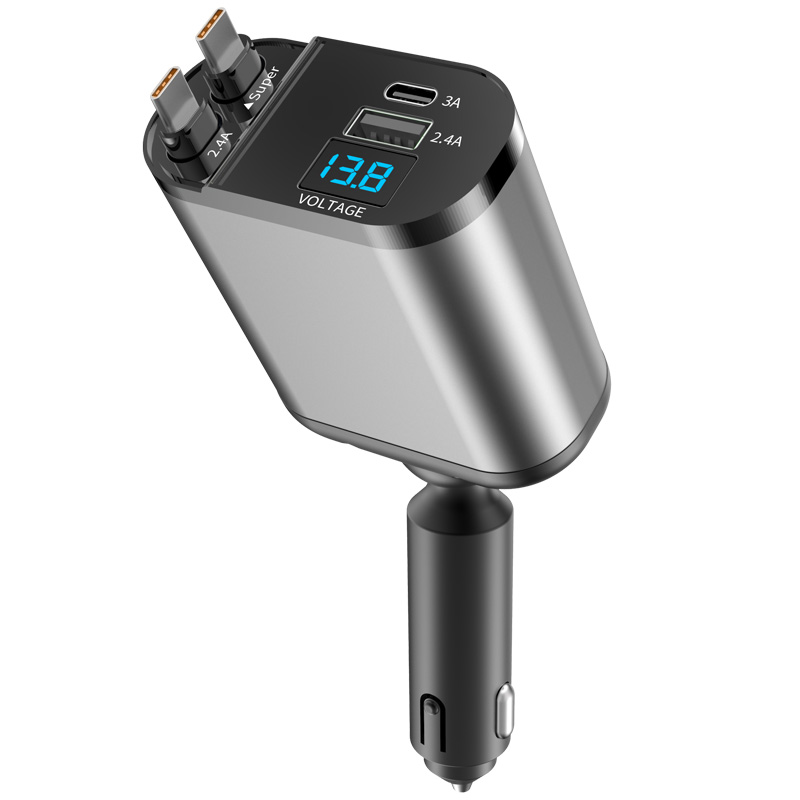 4 IN 1 Auto Telefoon Oplader 120 W USB C Snel Opladen Voor IPhone Huawei Samsung Auto Snel Opladen snoer Sigarettenaansteker Adapter