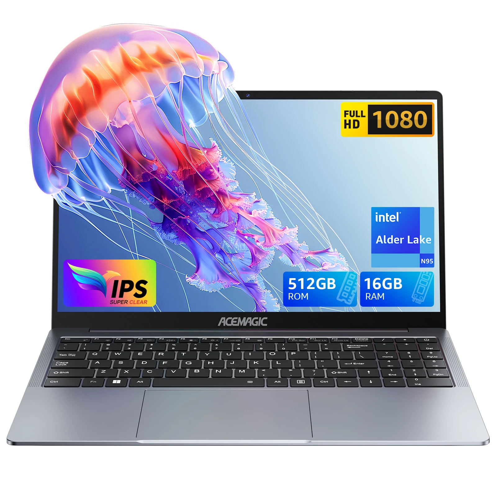 ACEMAGIC 16" Laptop ultrasottile 16 GB RAM 512 GB SSD Intel N97 Notebook Gamer Display 1920*1080 Computer da ufficio e studio PC Windows 11