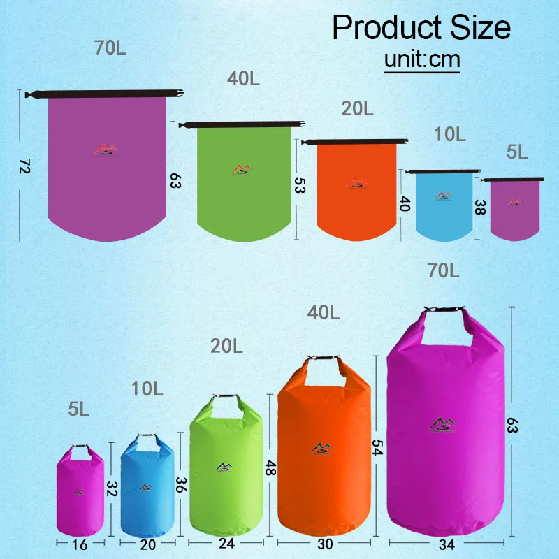 Saco seco ultraleve 5/10/20/40/70L Sacos impermeáveis flutuantes e leves para caiaque, barco, pesca, natação e camping