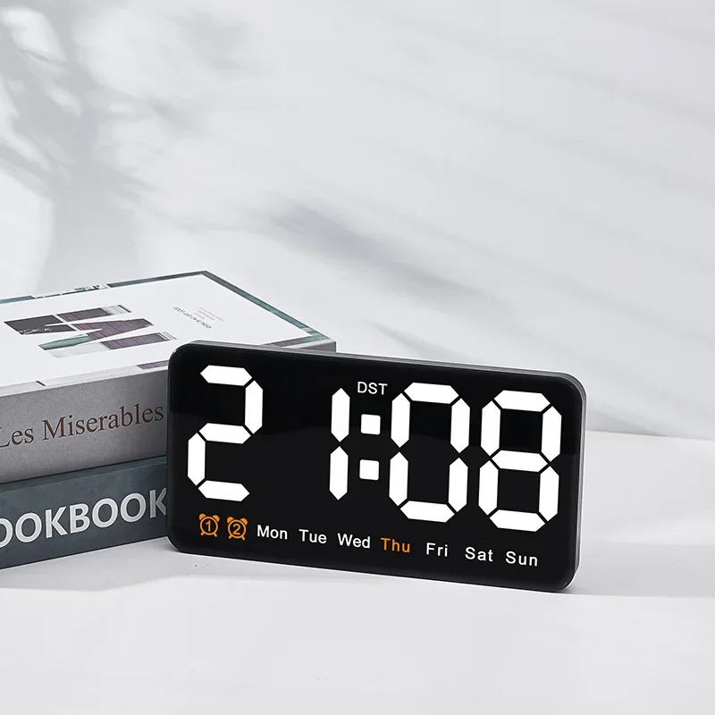 Reloj de pared Digital grande con Control por voz, reloj de mesa con repetición DST y fecha de temperatura, reloj LED montado en la pared con alarma Dual de 12/24H